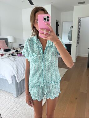 Brooks Avenue Scalloped Pajama Set Short - Cameron Blue